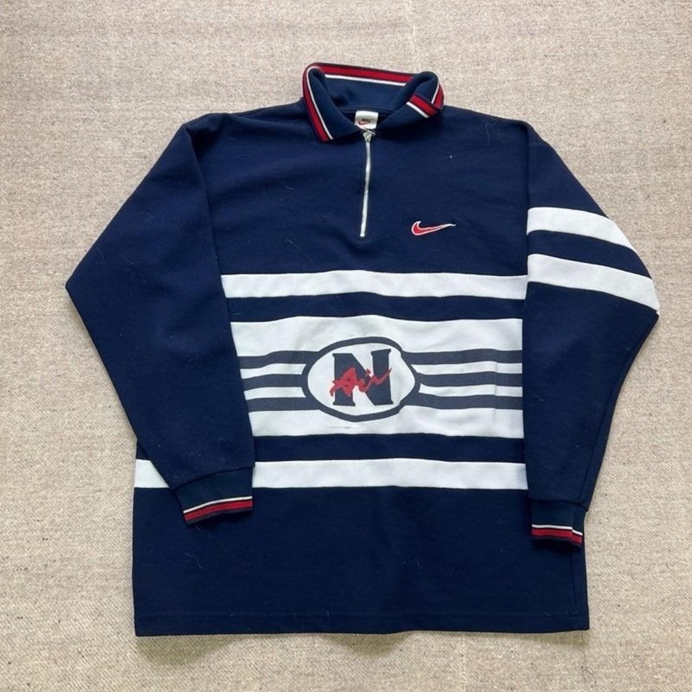 Vintage Nike 1/4 Polo‎ Shirt Men's XL Blue 1990s Striped